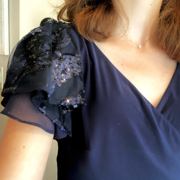 Ruffle-Cap-Sleeve Jersey Gown - Picture 7 of 9